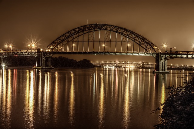 Philadelphia bridge at night.